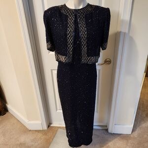 Stunning beaded Brilliante black evening maxi dress size 12